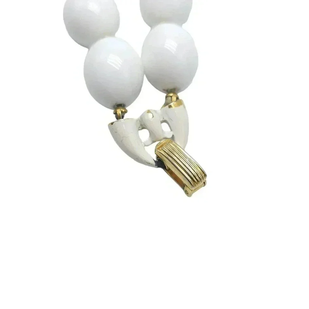 Trifari Double Stranded White Lucite Bead Bracelet Gold Tone Closure Vintage